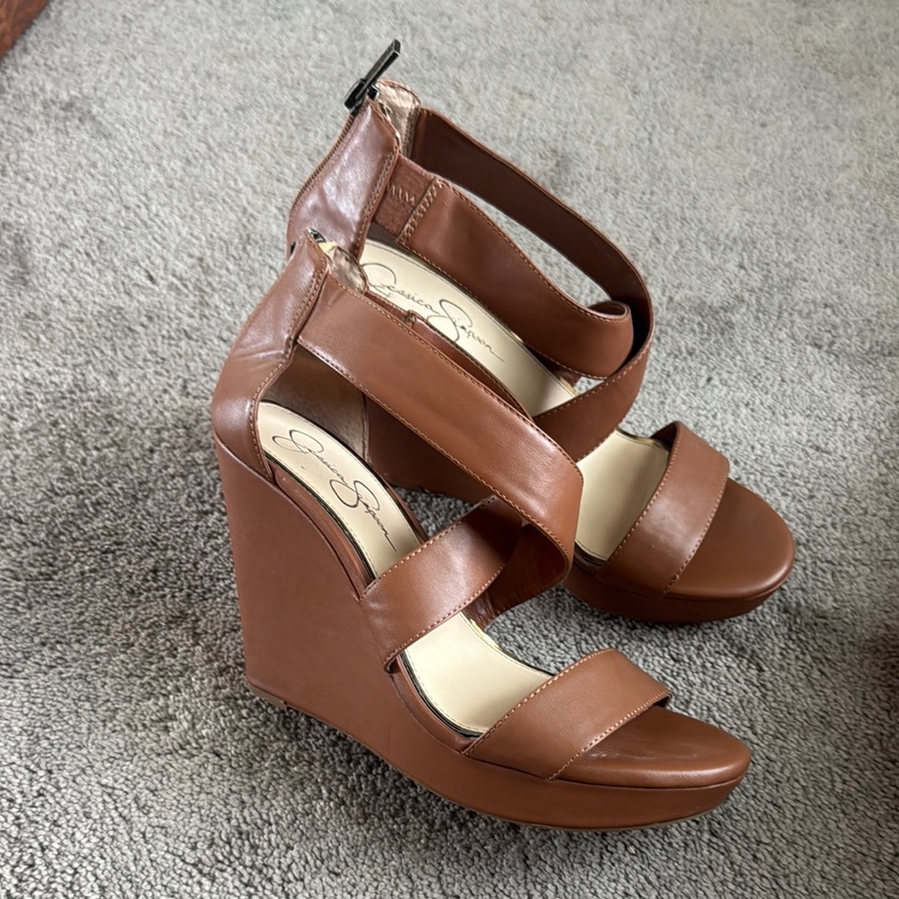 Jessica Simpson Brown Wedge Heels Strappy Platform Sandals SIZE 10